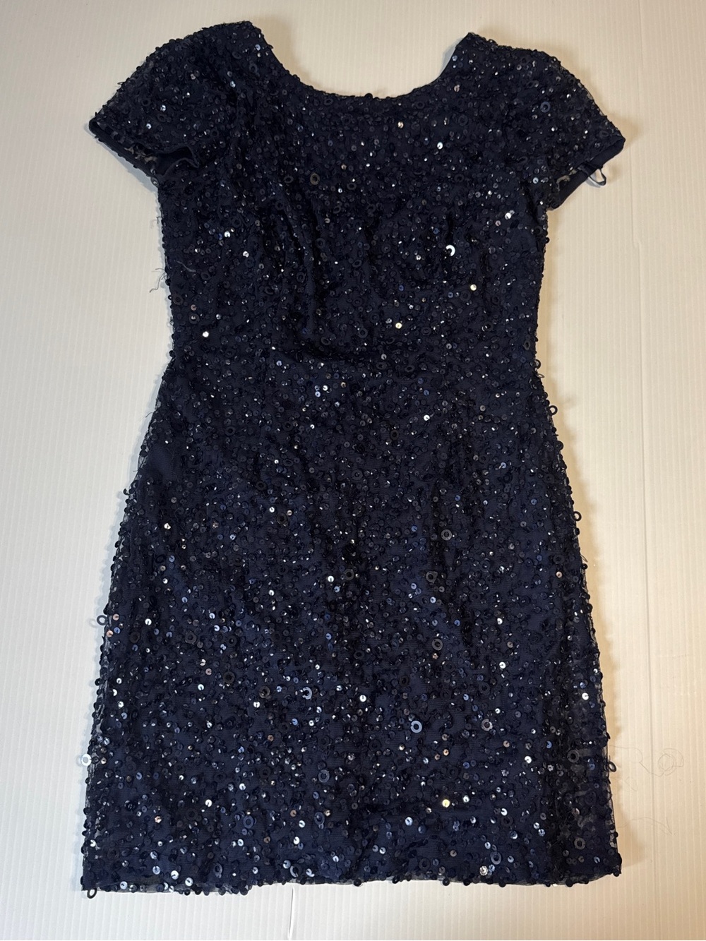 Adrianna Papell Navy Blue Sequin Mini Dress Size 2 Cocktail Party Formal